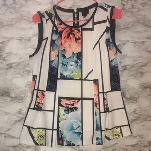 Large Zip Up Worthington Floral Panel Peplum Top